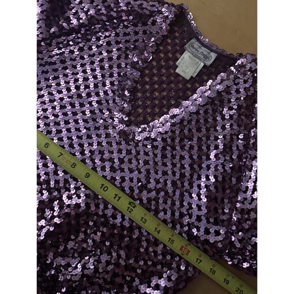 VTG Three Flags Sequin V Neck Balloon Sleeve Purple Top S - Picture 4 of 4